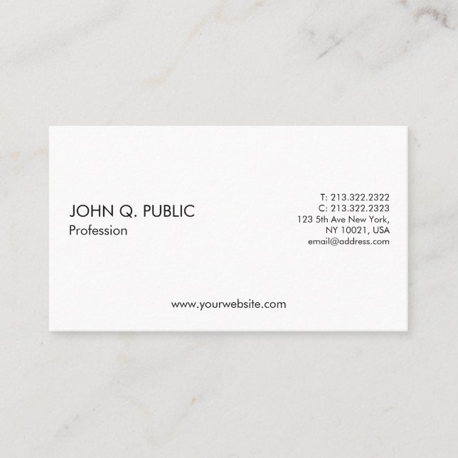 Plain Professional Minimalistic White Simple Business Card (Front)