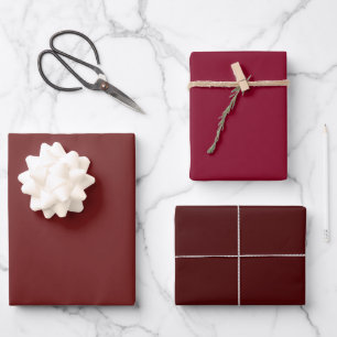 Plain Prune Burgundy Rose Maroon Shades 3 Tones Wrapping Paper Sheet