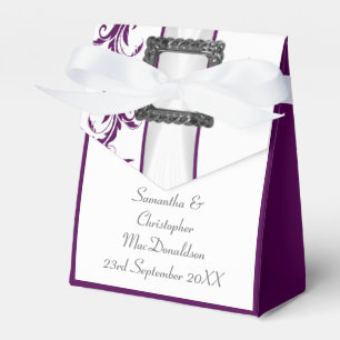 Plain purple and white damask lace wedding favor box