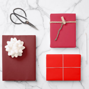Plain Raspberry Candy Vermilion Red Shades 3 Tones Wrapping Paper Sheet