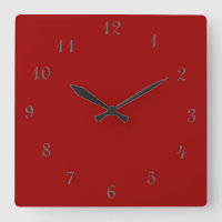 Plain Red Clock>Square Clocks with Numbers