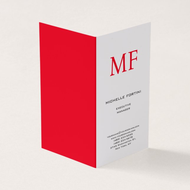 Plain Red Monogram Cute Minimalist Plain  Business Card (Outside)