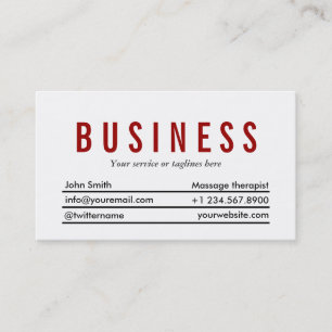 Plain Red Title Massage Therapist Business Card