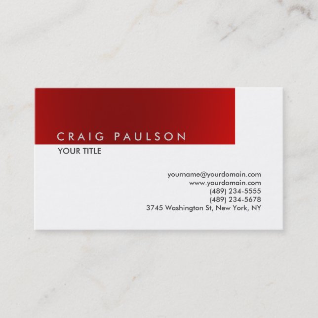 Plain Red White Professional Business Card (Front)