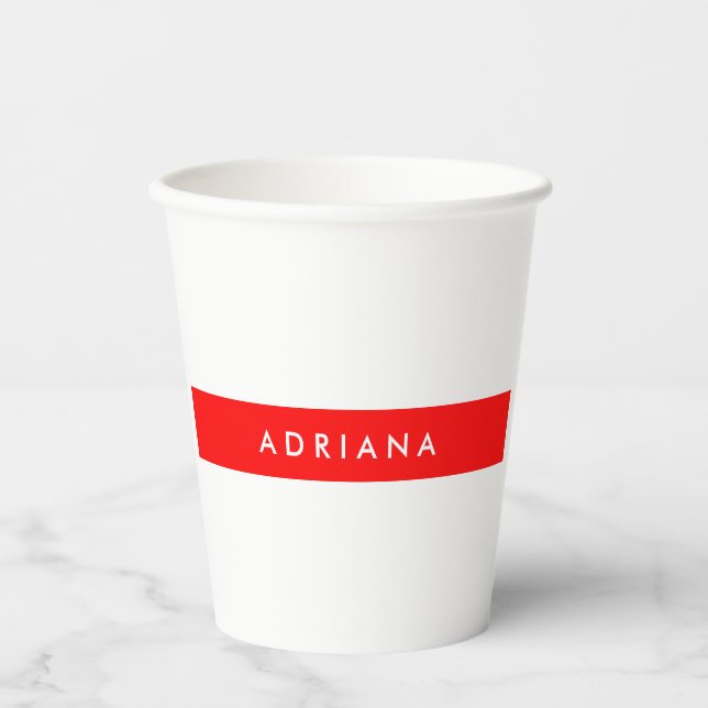 Plain Red White Professional Minimalist Name Paper Cups (Front)