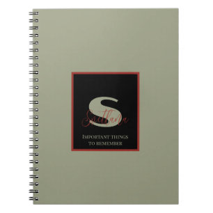 Plain Sage Green Orange Monogram Custom Name Notebook