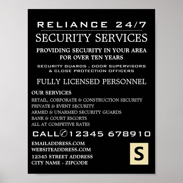 Plain Security Service Personnel Advert Poster (Front)