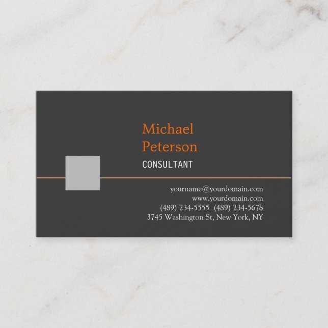 Plain Silver Grey Stripe Orange Business Card (Front)