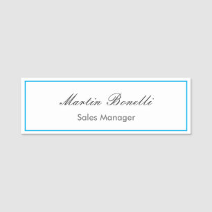 Plain Simple Black Blue White Modern Pro Name Tag