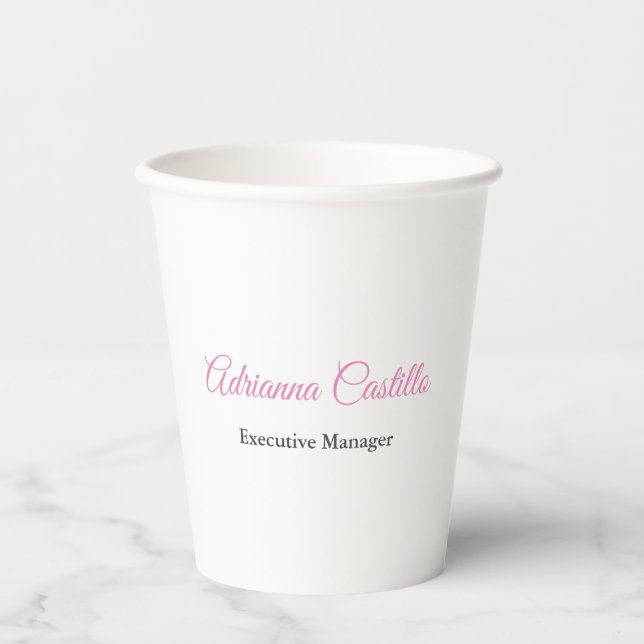 Plain Simple Black White Pink Calligraphy Name Paper Cups (Front)