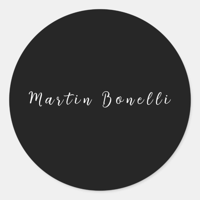 Plain Simple Black White Trendy Calligraphy Script Classic Round Sticker (Front)