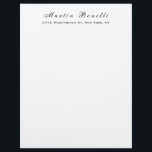 Plain Simple Black White Trendy Calligraphy Script Letterhead<br><div class="desc">Name and modern address information in handwritten calligraphic letters with a simple and stylish design.</div>