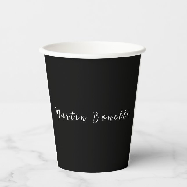 Plain Simple Black White Trendy Calligraphy Script Paper Cups (Front)