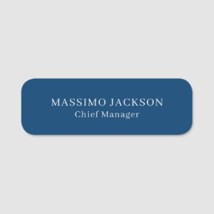 Plain Simple Blue Trendy Minimalist Professional Name Tag
