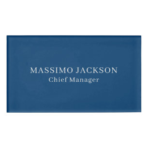 Plain Simple Blue Trendy Minimalist Professional Name Tag