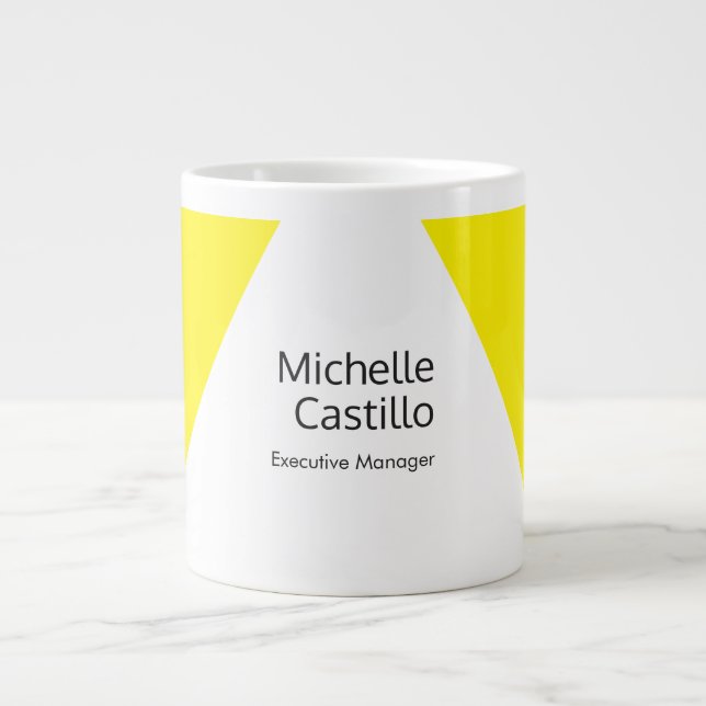Plain Simple Bright Yellow White Minimalist Large Coffee Mug (Front)