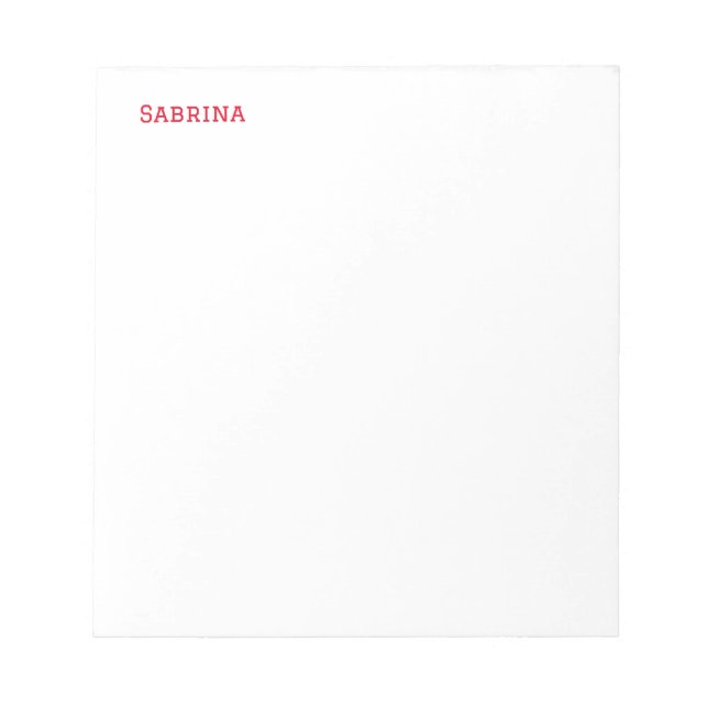 Plain Simple Clean Professional Name Red White Notepad (Front)