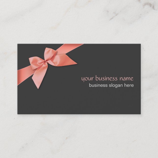 Plain Simple Coral Red Ribbon on Dark Grey Business Card (Front)