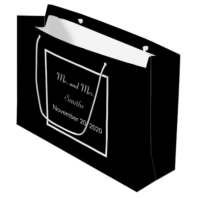 Plain Simple Elegant Black Wedding Large  Large Gift Bag (Front Angled)