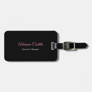 Plain Simple Minimalist Handwrite Black White Pink Luggage Tag