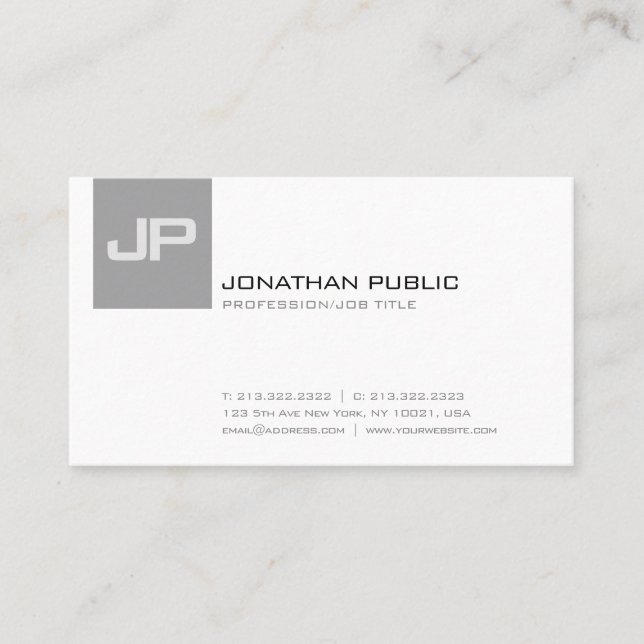 Plain Simple Modern Professional Stylish Monogram Business Card (Front)