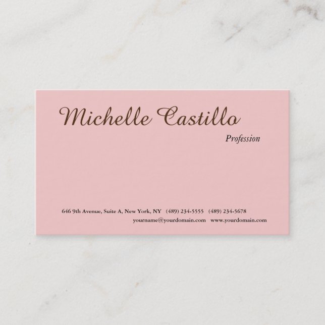 Plain Simple Pale Pink Brown Minimalist Script Business Card (Front)