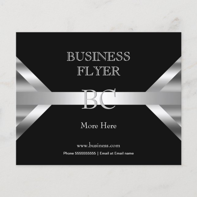 Plain Simple Silver Black White Monogram 4D2 Flyer (Front)