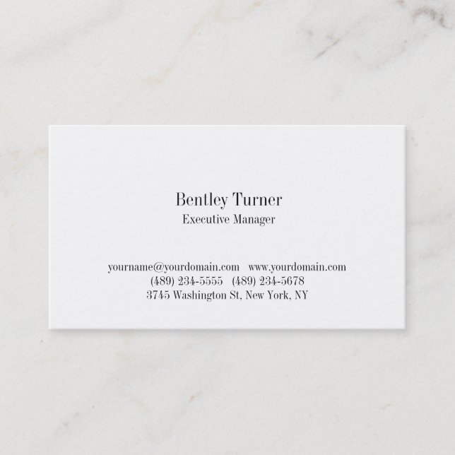 Plain Simple White Classical Professional Business Card (Front)