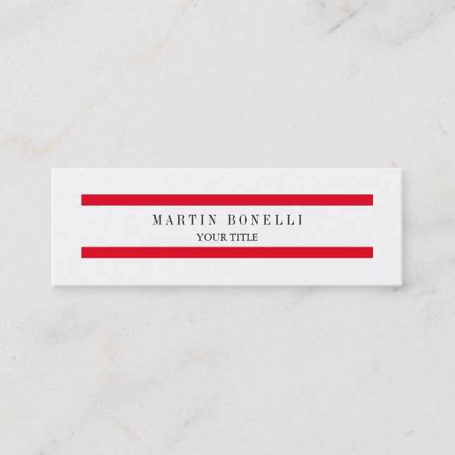 Plain Slim Red Lines White Simple Business Card (Front)