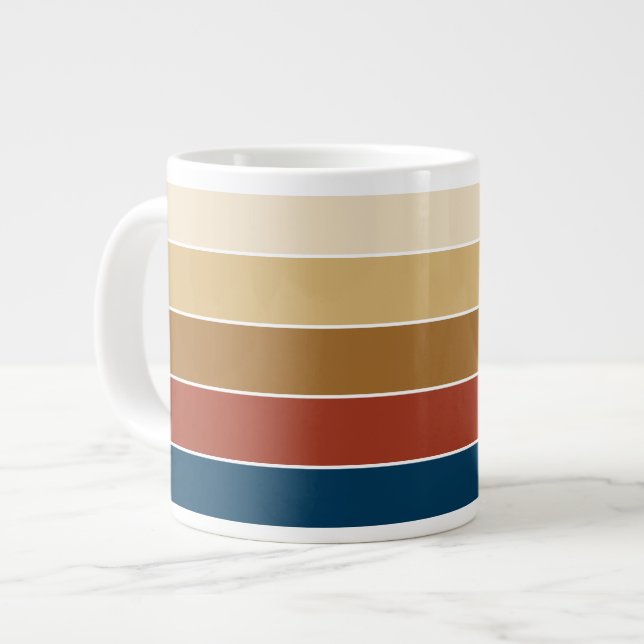 Plain Solid Coloured Striped Warm Autumn Colours Large Coffee Mug (Front Left)