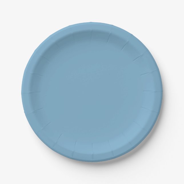 Plain solid pastel dusty blue paper plate (Front)