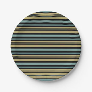 Plain Striped Olive green, Black and Grey Throw Pi Paper Plate