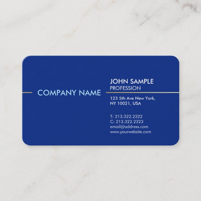 Plain Stylish Modern Professional Elegant Blue Business Card (Front)