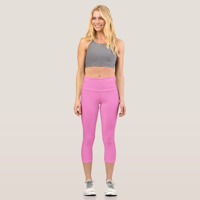 Plain Taffy Pink Capri Leggings (Front)