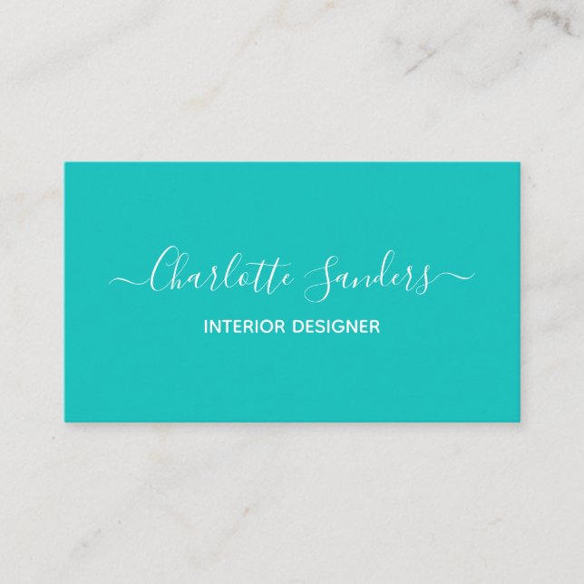 Plain teal solid colour  business card (Front)