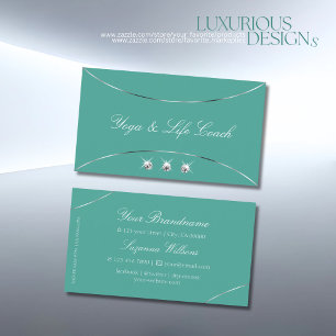 Plain Teal with Silver Decor and Sparkle Diamonds Business Card