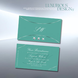 Plain Teal with Silver Decor Diamonds and Monogram Business Card