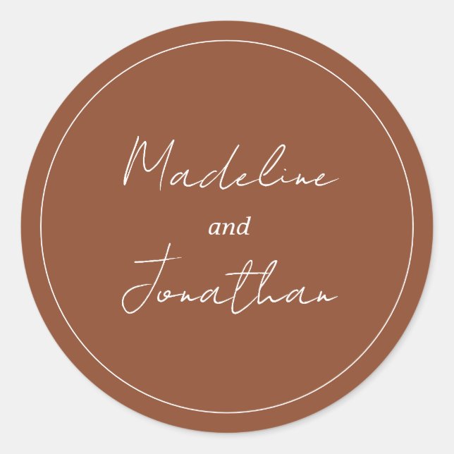 Plain Terracotta Handwritten Script Typography Classic Round Sticker (Front)
