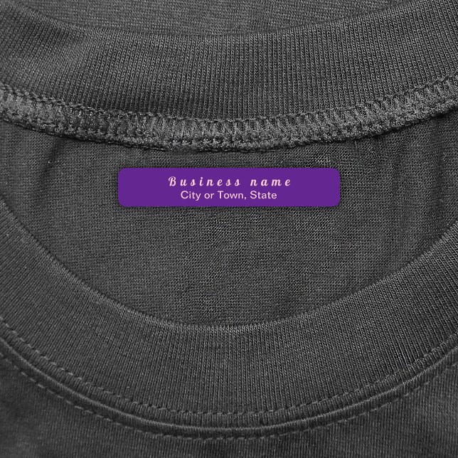 Plain Text Brand Name on Purple Rectangle Iron On (Purple rectangle iron on label with your business brand)