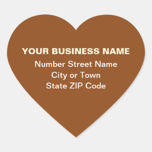Plain Texts Business Address on Brown Heart Sticker