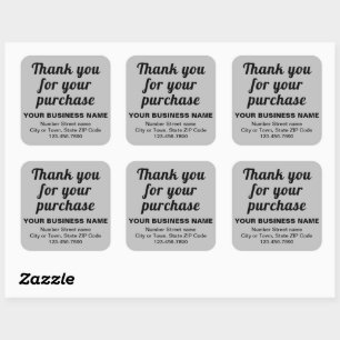 Plain Texts Thank You For Your Purchase on Grey Square Sticker