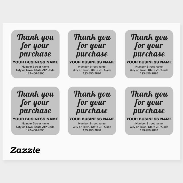Plain Texts Thank You For Your Purchase on Grey Square Sticker (Sheet)