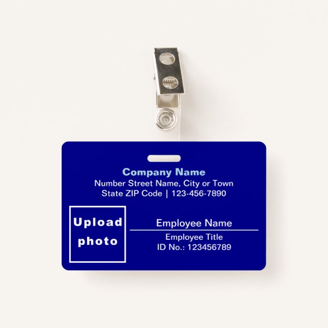 Plain Texts With Employee Photo Rectangle Blue Badge (Front with Clip)