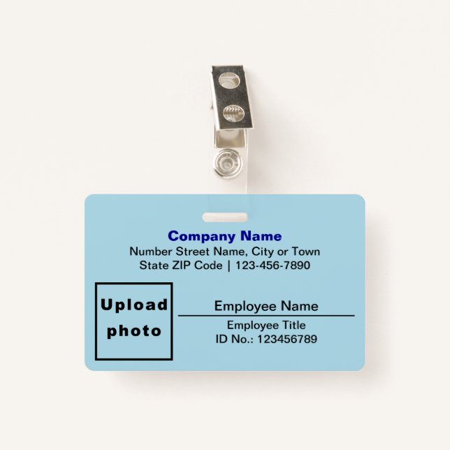Plain Texts With Photo Rectangle Light Blue Badge (Front with Clip)