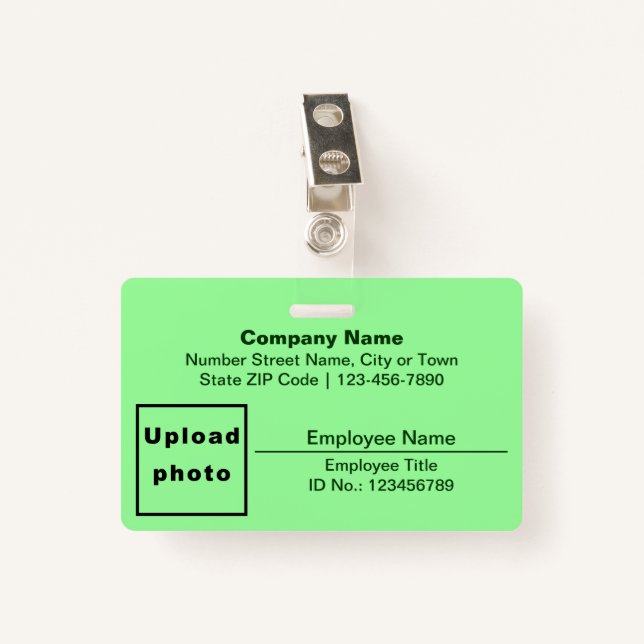 Plain Texts With Photo Rectangle Light Green Badge (Front with Clip)