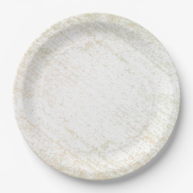 Plain Textured Pattern Sage Green Golden Yellow Paper Plate (Front)