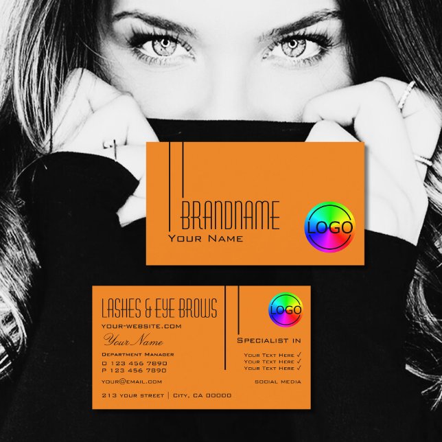 Plain Tiger Orange Simple with Logo Professional Business Card (Creator Uploaded)