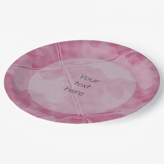 Plain Tile Ceramic Surface Pink any Text Paper Plate (Angled)
