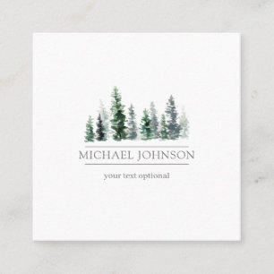 plain watercolor tree square business card