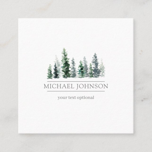 plain watercolor tree square business card (Front)